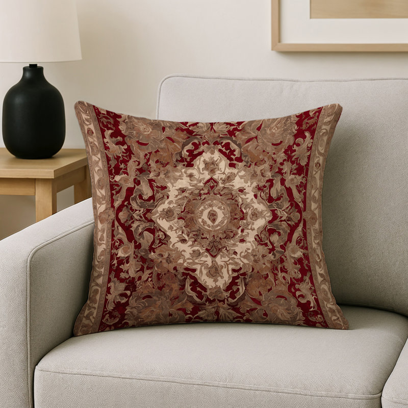 Coussin décoratif intérieur et extérieur Modern, Brun floral 90, Carré 16 po