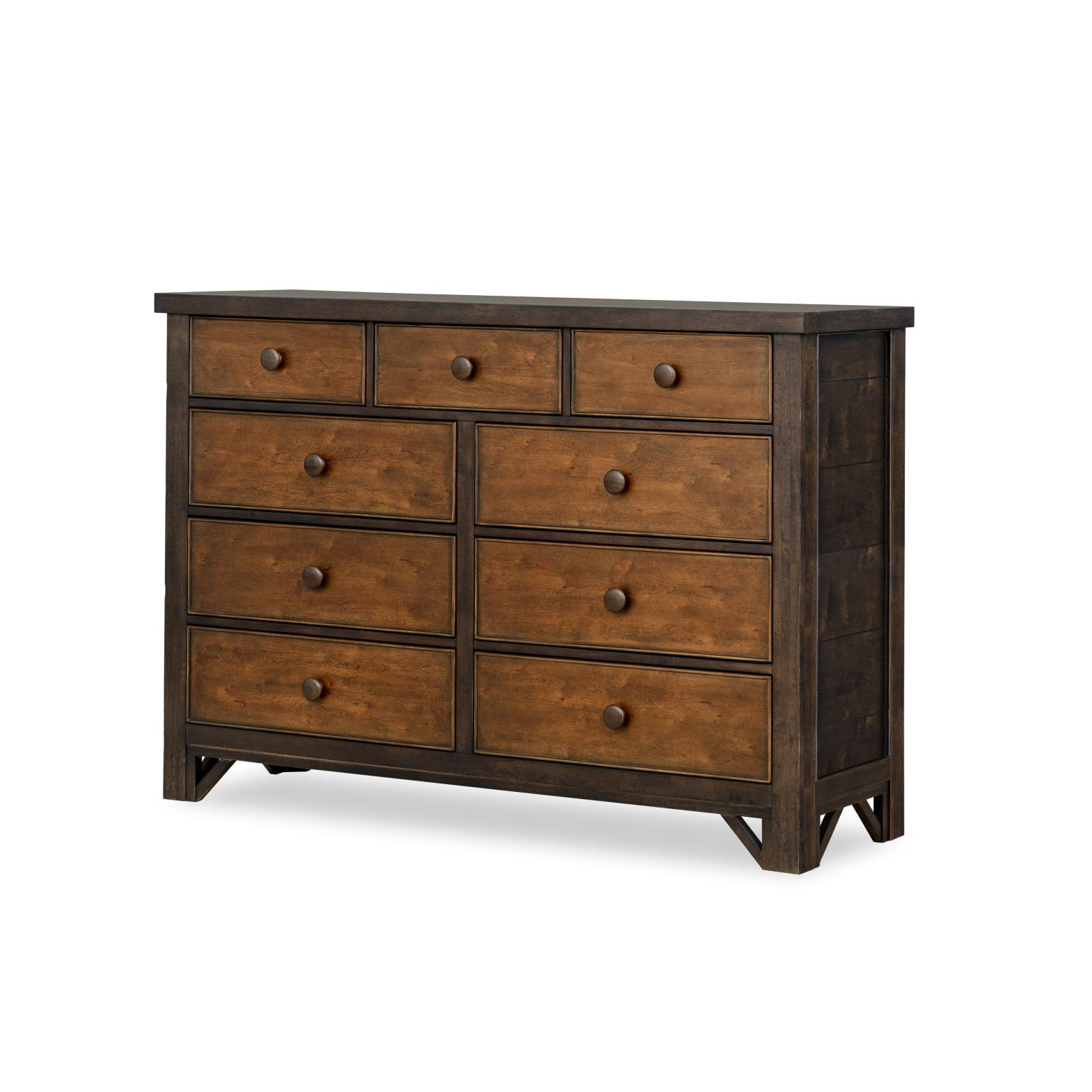 Lake House 66" Wide Country Style Select Hardwood and Rustic Birch Veneer Dresser with Pinecone Finish