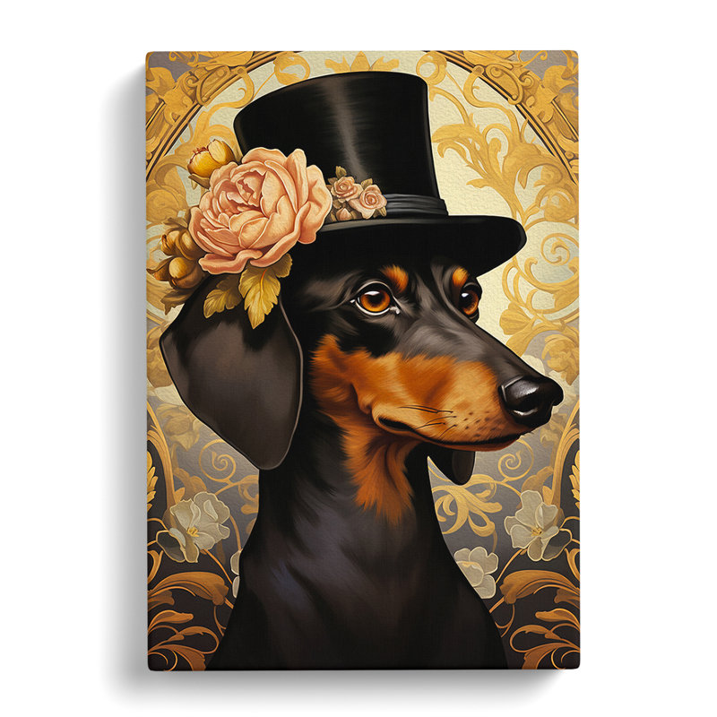Dachshund Nouveau No.2 - Print on Canvas, 60cm H x 40cm W x 3cm D