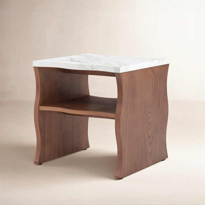 Table de bout avec plateau en marbre 17 po, Noyer brun