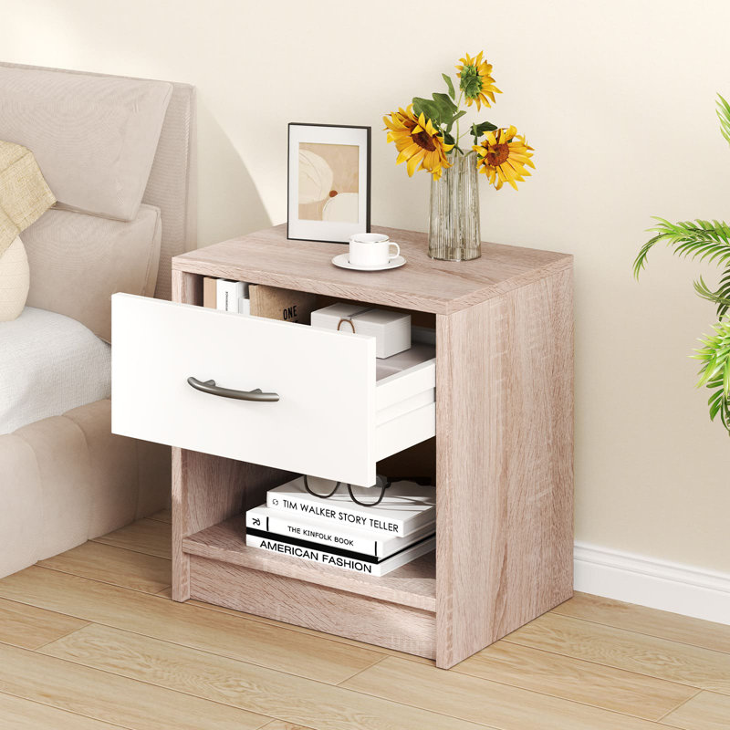 38cm W Particle Board Bedside Table, White/Brown
