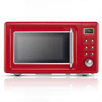 0.7 Cu.ft Retro Countertop Microwave Oven 700W LED Display Glass Turntable Red