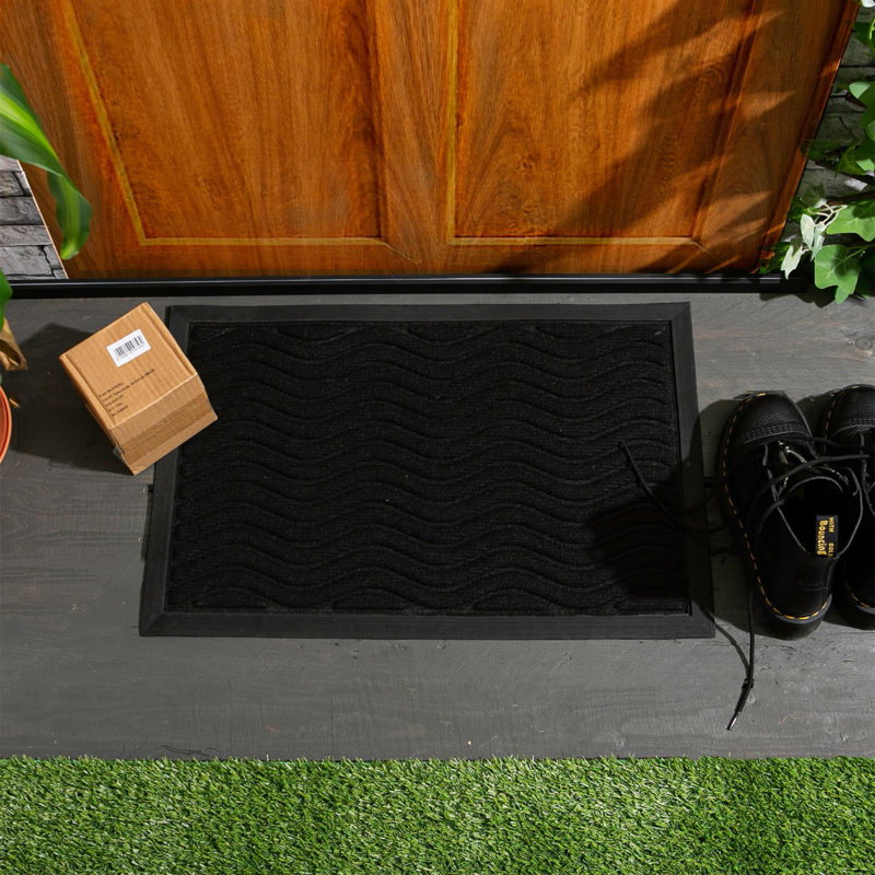 Nicola Spring - Heavy Duty Door Mats - 60 x 40cm - Black Waves, Black, 1