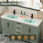 Ensemble de meuble-lavabo à double cuve 60 "avec comptoir en résine Skeen, robinet, assemblage requis-1169763535