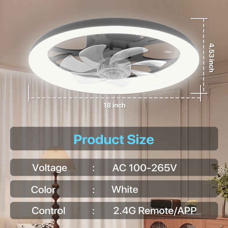 18'' Flush Mount Dimmable Ceiling Fan with LED Lights, Black