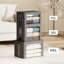 Ensemble de 4 bacs de rangement pour vêtements empilables avec cadre et couvercles en métal - Contenants de rangement en tissu pliables avec fenêtres transparentes, fermetures à glissière et poignées pour l'organisation à la maison-1349894623-1349894611