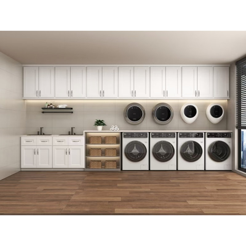 Armoire murale ajustable en bois massif blanc pour bureau de buanderie et garage, 2 tablettes de style Shaker classique en caoutchouc, charnières à fermeture en douceur, porte double laquée de l 27 po x P 30 po avec cuisine