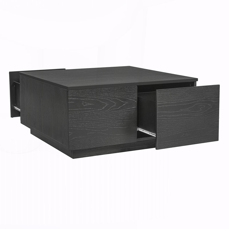 Table basse carrée à 4 tiroirs, Noir