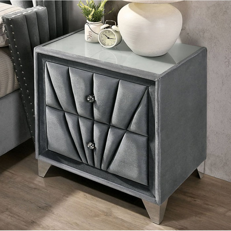 Table de chevet 2 tiroirs Gizur, gris