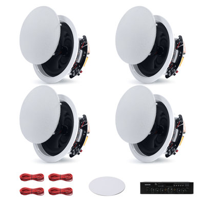 Haut-parleurs de plafond Bluetooth, 6,5 po, système de haut-parleurs encastrés au plafond et encastrés au mur avec amplificateur, 2 voies, pour le placement en milieu humide et humide, cinéma maison, patio extérieur couvert et encastré