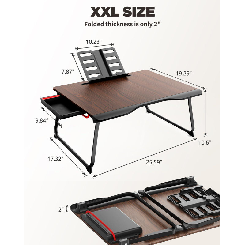 Bureau de lit pliant pour ordinateur portable, table de bureau portative pour ordinateur portable, Noir