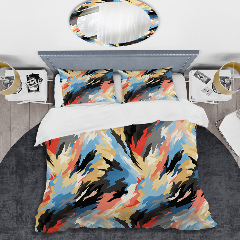 Ensemble de housse de couette tribal rose et bleu III, Housse de couette simple + 1 taie décorative stan