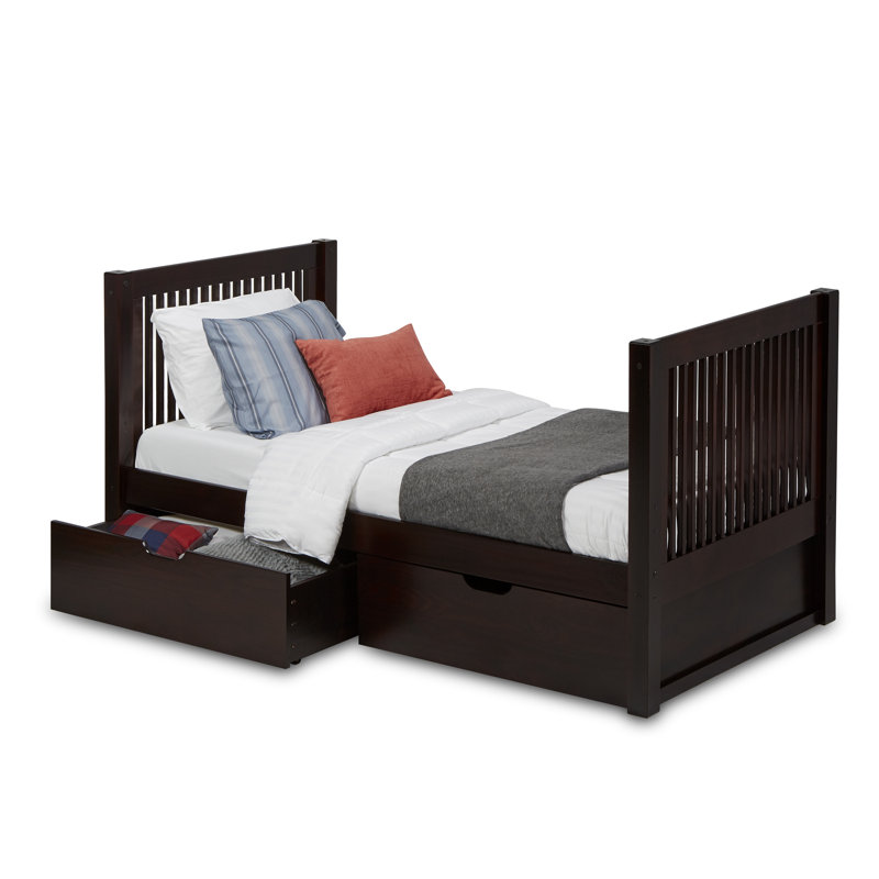 Lit plateforme simple avec rangement en bois massif Friedemar, Cappuccino