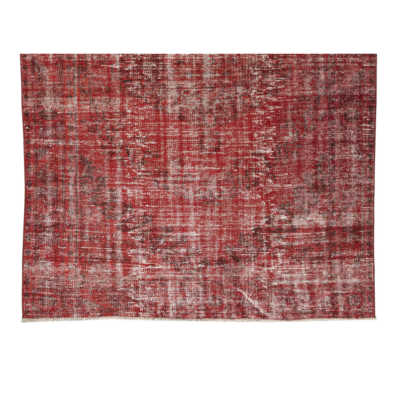 6x8.6 Ft Distressed Handmade Turkish Rug Over-Dyed in Burgundy Red for Modern Interiors