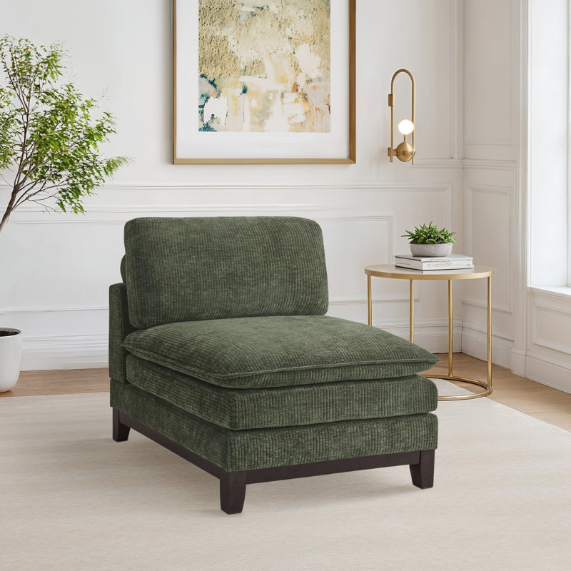 Gary Armless Accent Chair, Army-Green Chenille