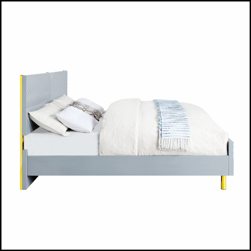Lit ultrabrillant Gaines avec rangement sous le lit, alliant élégance et fonctionnalité pour les chambres modernes., Gris