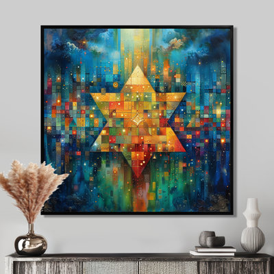 Jaune hexagone jaune sur galaxie géométrique - décoration murale géométrique