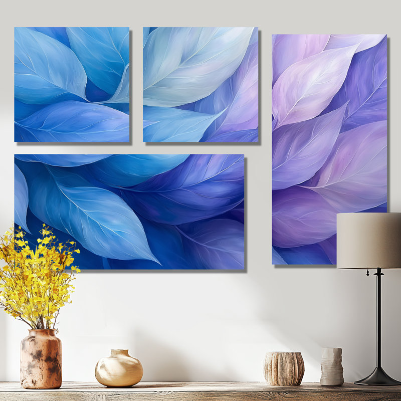«Floating Leaves In Mauve Ink River IV», art mural floral grand, 4 pièces, Toile tendue, Ne s’applique pas