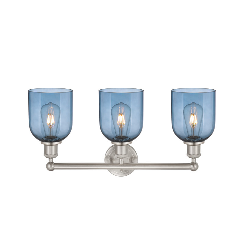 Abat-jour de salle de bain 3 lumières Edison Allysson, Bleu princesse, Nickel satiné brossé