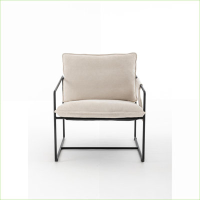 Ensemble de 2 chaises d'appoint rembourrées pour adultes, fauteuil suspendu avec poche pour accoudoirs, structure en métal, coussins en mousse écrasée, beige pour la chambre du salon