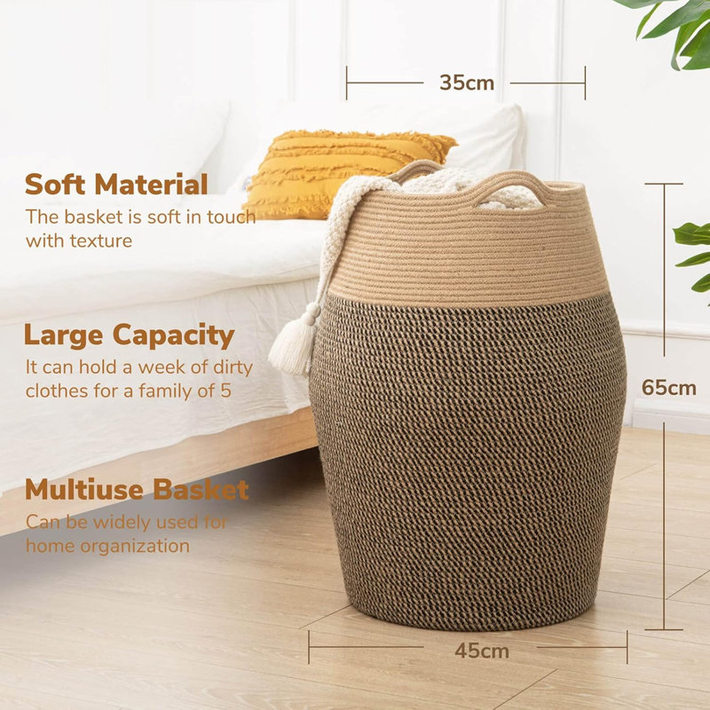Laundry Basket with Handles, Black/Brown