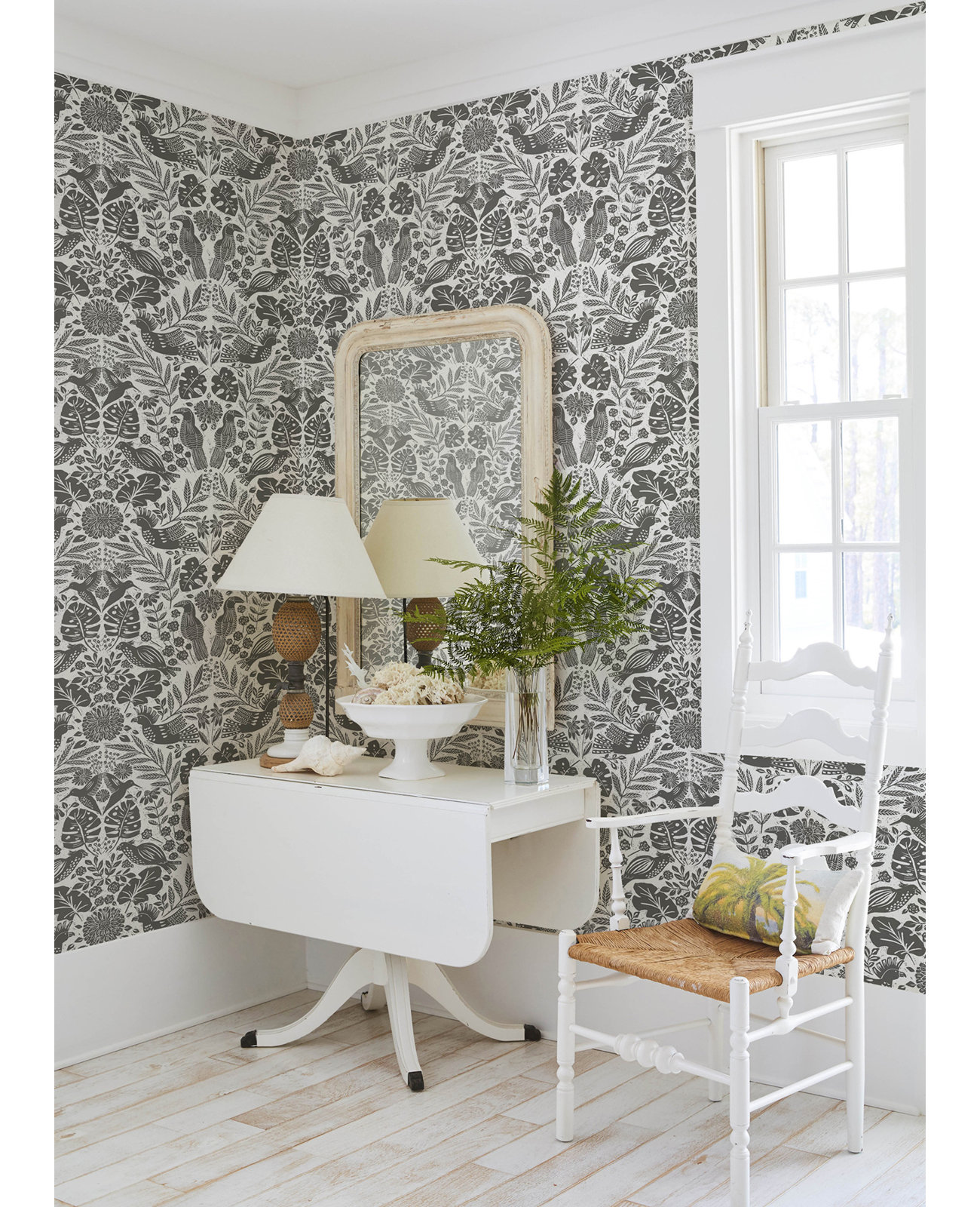 Pomona Floral Wallpaper, Charcoal Gray