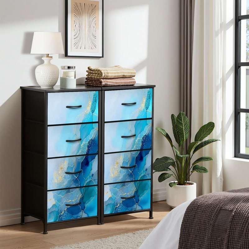 4 Drawer Dresser for Bedroom, Narrow Chest of Drawers, Wooden Top and Study Iron Frame 18"x37.5"-(WxH)