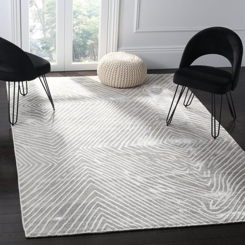 Tapis beige / gris en soie / coton tissé à plat à la main Abenamar, Rectangle 9 pi x 12 pi