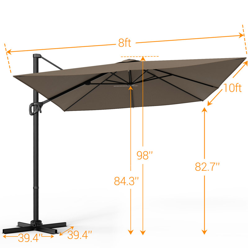 Parasol de patio en porte-à-faux 10 x 8 pi avec cadre robuste à 8 nervures pour piscine, jardin, Taupe