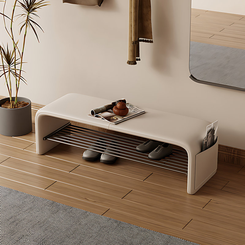 6 Pair Shoe Storage Bench, Beige, 16.54'' H X 55.12'' W X 13.78'' D