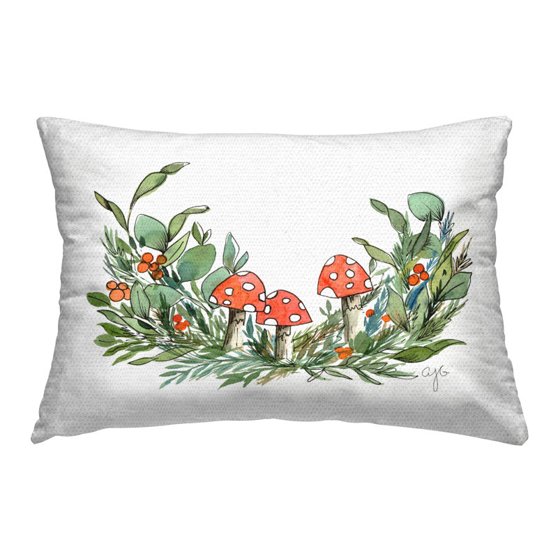Coussin décoratif à motif champignon et vigne par Alexandria Gilbert Kincaid
