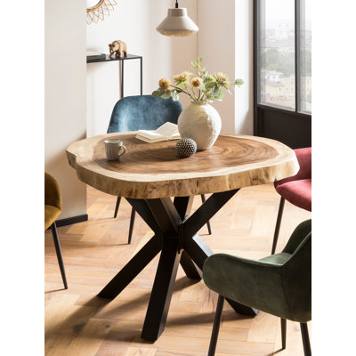 Foxdale Solid Wood Top Metal Base Dining Table
