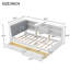 Lit plateforme en bois avec tête de lit avec rangement, tablettes et 2 tiroirs-111599541