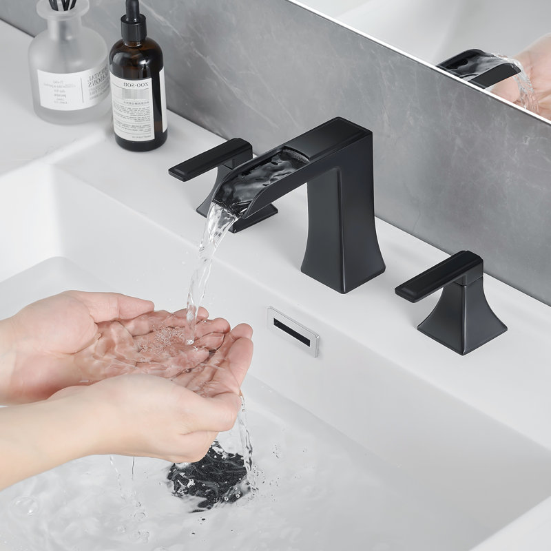 Robinet mélangeur à entraxe 8 pouces, noir avec bonde escamotable et double poignée levier pour salle de bain en céramique