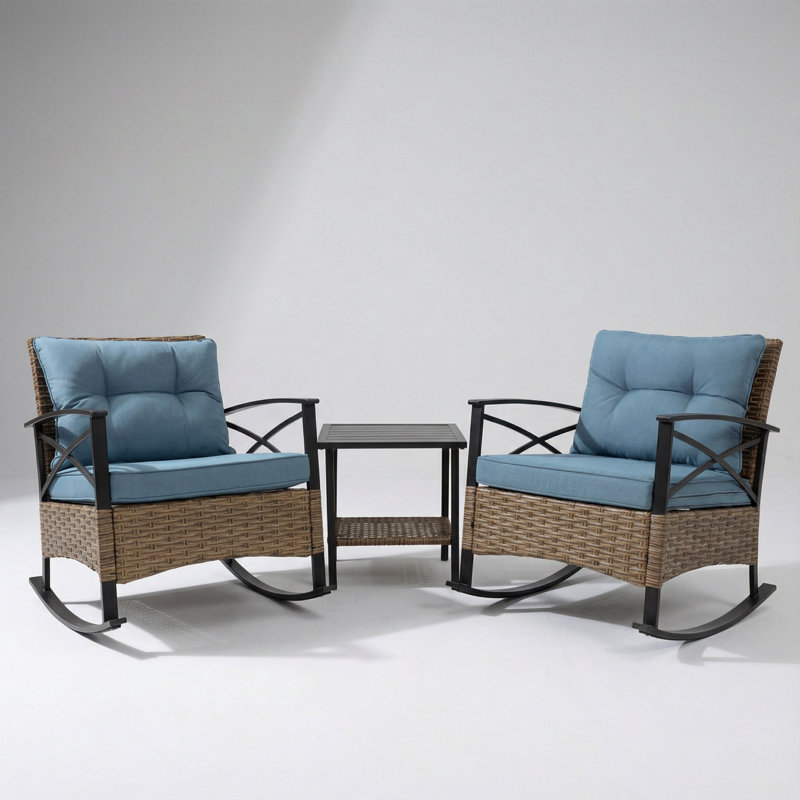Leicha 2 - Person Patio Dining Set with Square Table , Cushions Included, Blue