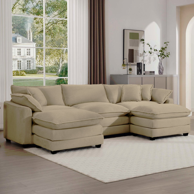 Ensemble de canapé surdimensionné à coussins modulaires, repose-pieds portatif, ensemble de canapé d'angle à dossier bas en L à assise profonde et canapé-lit pour la maison, en velours côtelé