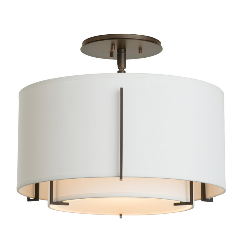 Exos 3 - Light Semi Flush Mount, Dark Smoke, Natural Anna, 12.2" H x 16.1" W x 16.1" D
