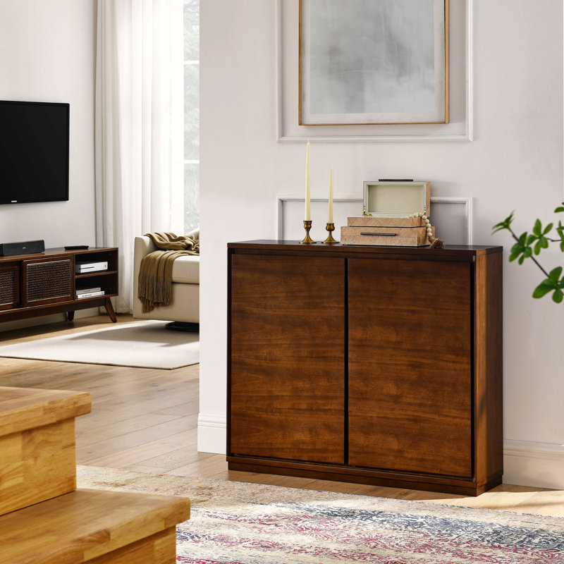 Walnut-Colored Sideboard, Buffet Cabinet With 2 Outlet Holes, Storage Cabinet For Entryway, Hallway, Living Room, Kitchen, Dining Room, 39"×9.25"×32.63"