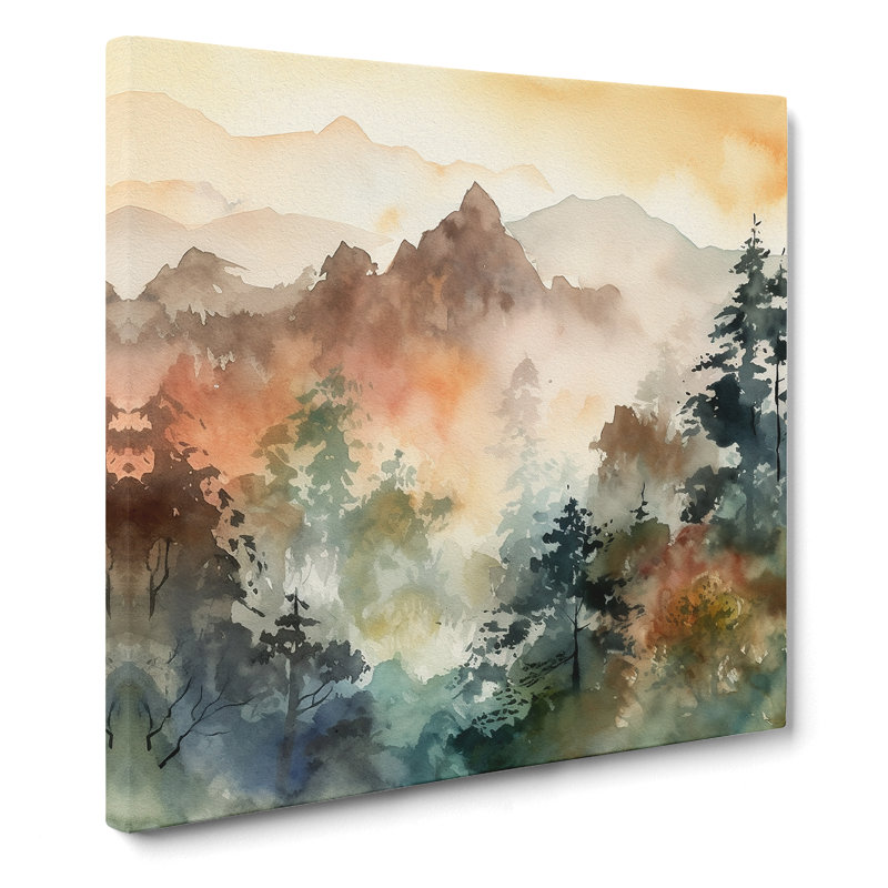 Japanese Mountains Watercolour No.2 - Print, 35cm H x 35cm W x 3cm D