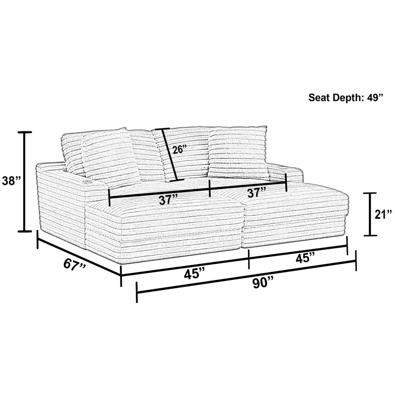 Chaise longue double rembourrée Blossie, Gris