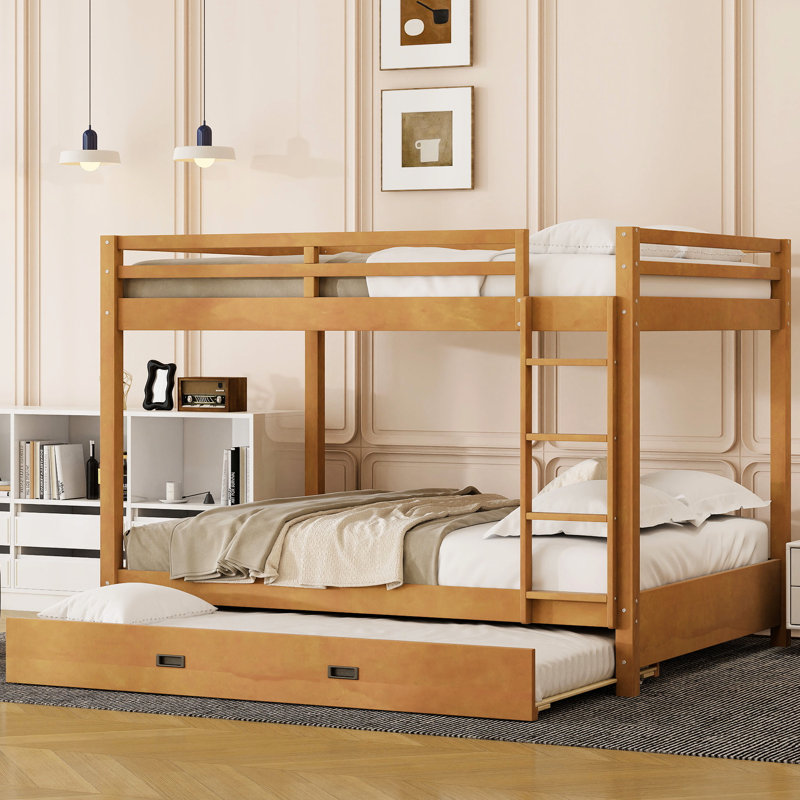 Grand lit superposé en bois avec lit gigogne, structure en pin fiable, peu encombrant pour les chambres partagées, outils faciles à assembler pour petites pièces, à assembler