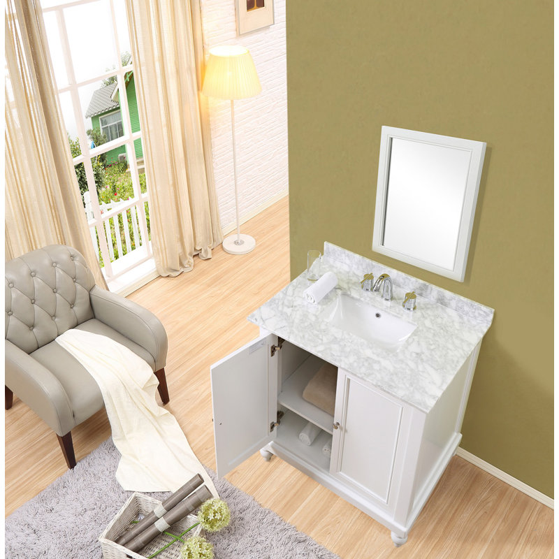 Pearl White 32" Vanity with Carrara Marble Top