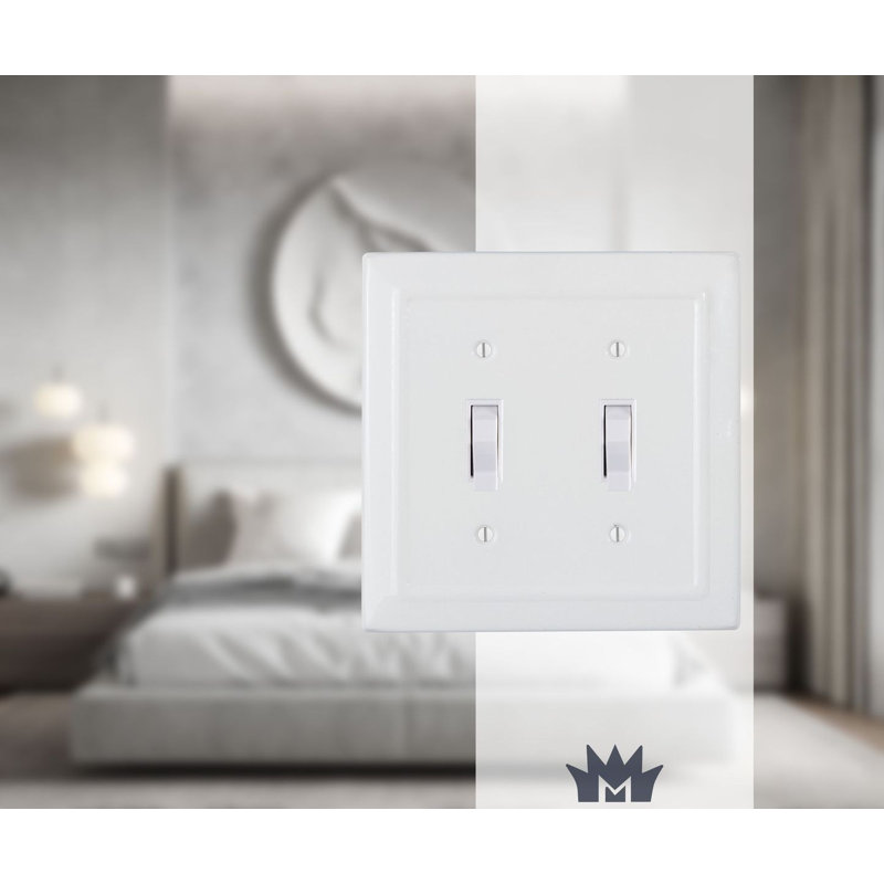 Architectural 2 - Gang Toggle Light Switch Standard Wall Plate, Classic White, 1