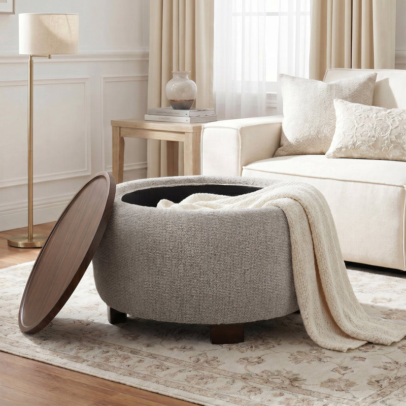 Round Cocktail Ottoman with Storage, brown