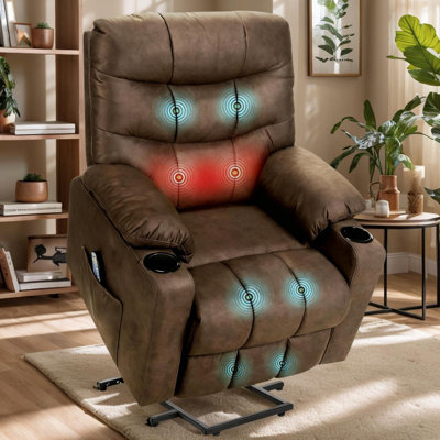 Power Lift Recliner Chair For Elderly With Heated Vibration Massage, Electric Lift Chair With Assist Function, Cup Holders, Side Pockets, Remote Control Reclining Chair For Living Room