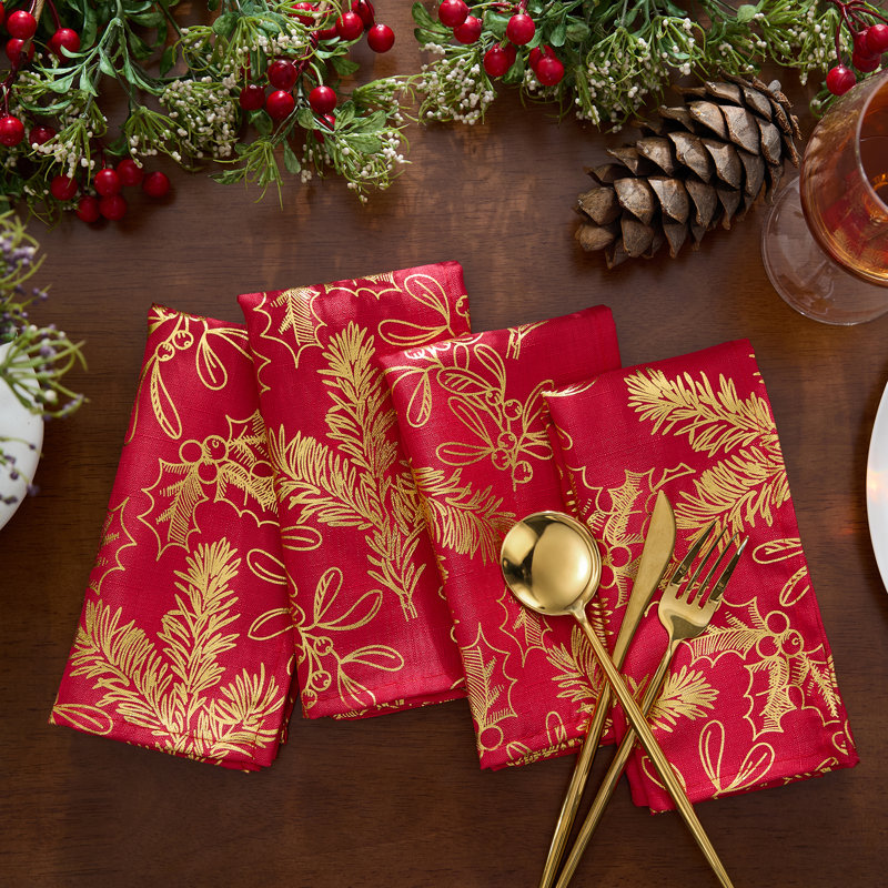 Kailyne Foil Woodland Holiday Fabric Napkins