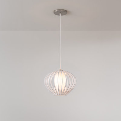 Mouton Pendant, Mouton 10.25"D White Satin Shade, Satin Nickel