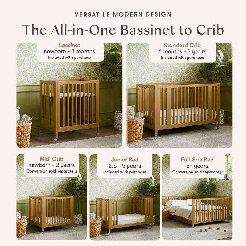 Rolli 9-in-1 Convertible All-Stages® Crib with Bassinet & Toddler Bed Conversion Kits, Honey