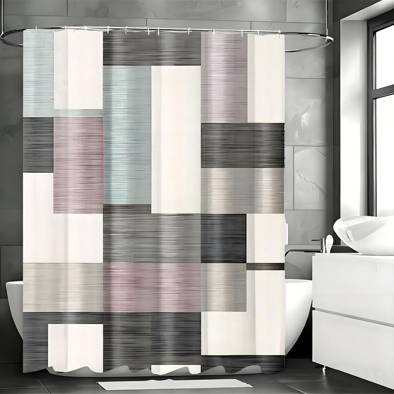 Rideau de douche avec crochets inclus, H 72 po x l 72 po, Gris / blanc / rose / noir à carreaux