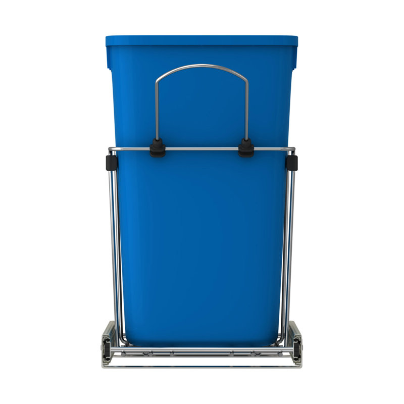 Rev-A-Shelf Double Pull Out Trash Can 35 Qt for Kitchen, 27 quart, Blue/Black